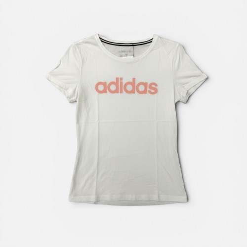 Adidas Essentials Γυναικείο T-Shirt Λευκό με Ροζ Λογότυπο M